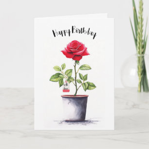 Watercolor Red Birthday Rose Card