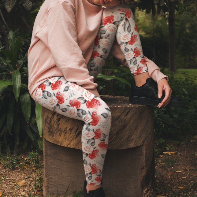 Watercolor Red Black Roses Pattern Valentine Love  Leggings (Creator Uploaded)