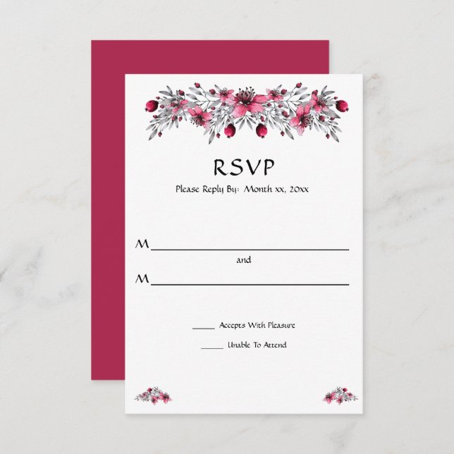 Watercolor Red Blossoms RSVP Card (Front/Back)