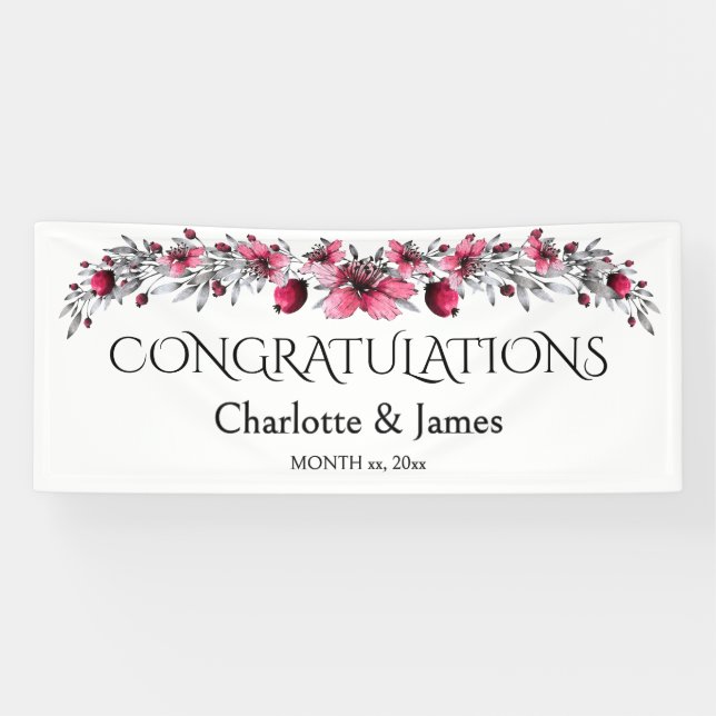 Watercolor Red Blossoms, Wedding Banner (Horizontal)