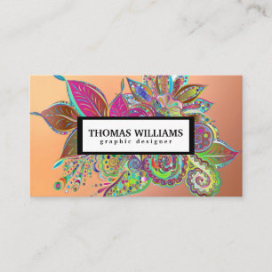 Watercolor red blue floral paisley pattern business card
