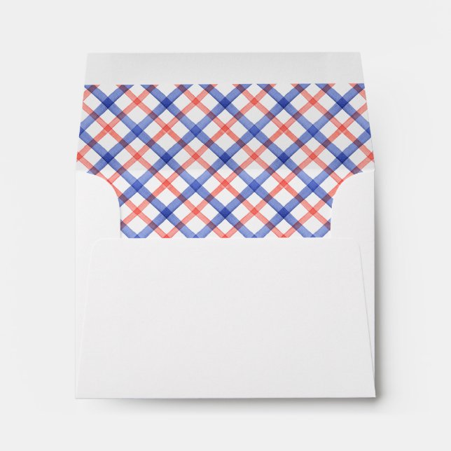 Watercolor Red & Blue Plaid Lobster Personalised Envelope (Back (Bottom))