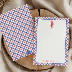 Watercolor Red & Blue Plaid Lobster Personalised Thank You Card