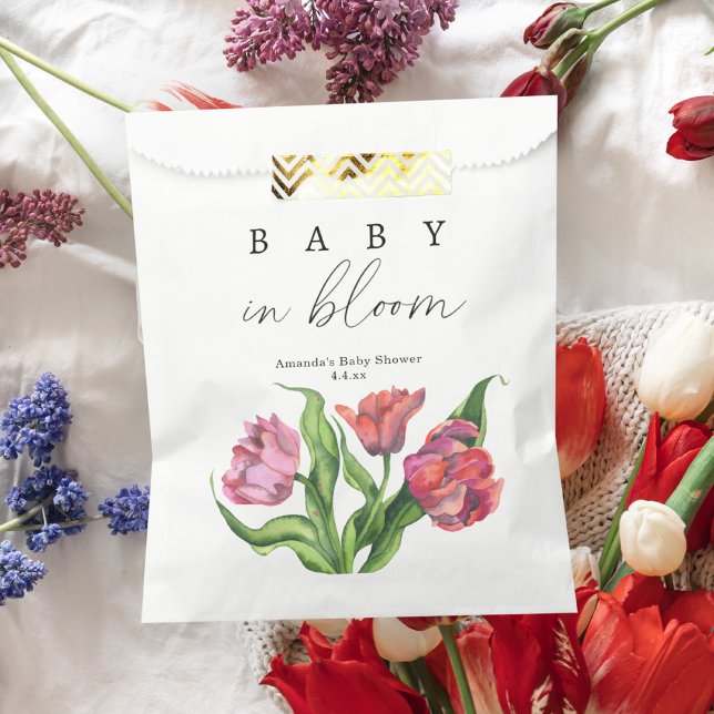 Watercolor red bouquet flowers - baby in bloom favour bag (Creator Uploaded)