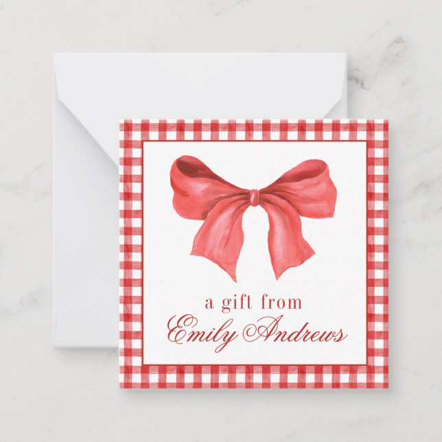 Watercolor Red Bow Gift Enclosure Card (Front)