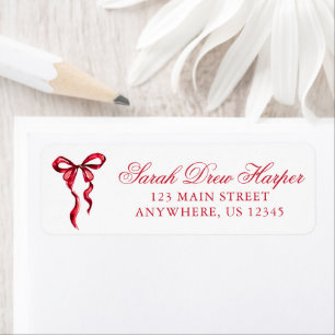 Watercolor Red Bow Return Address Label