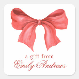 Watercolor Red Bow Square Sticker