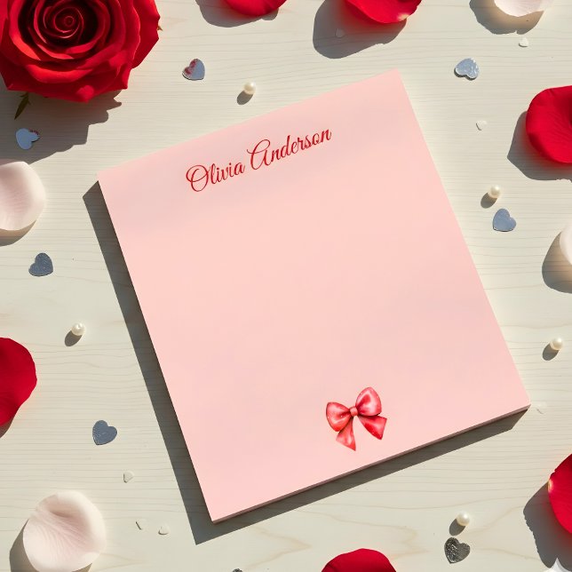 Watercolor Red Bow Valentines Day Personalized Notepad (Creator Uploaded)