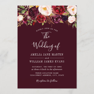 Watercolor Red Burgundy Floral Wedding Invitation