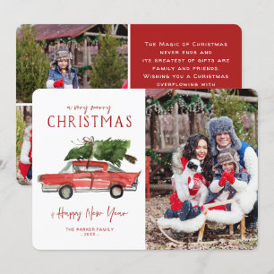 Watercolor Red Car   Christmas Holiday Photo Card