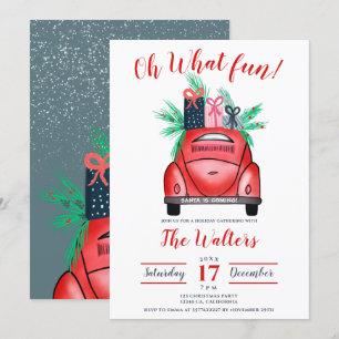 Watercolor red Car illustration Christmas party Invitation