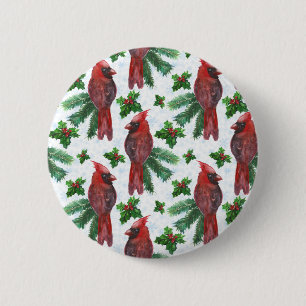 watercolor Red Cardinal Bird 6 Cm Round Badge