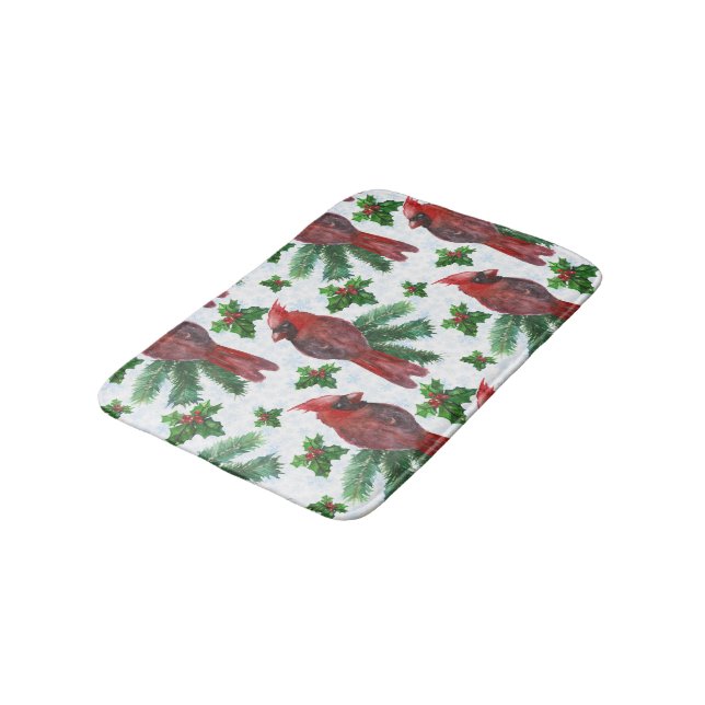 watercolor Red Cardinal Bird Bath Mat (Angled)