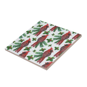 watercolor Red Cardinal Bird Ceramic Tile