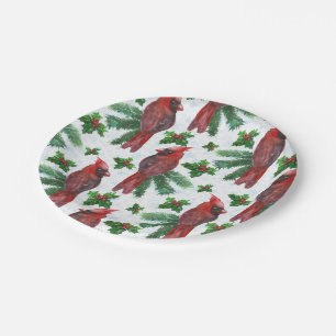 watercolor Red Cardinal Bird Paper Plate