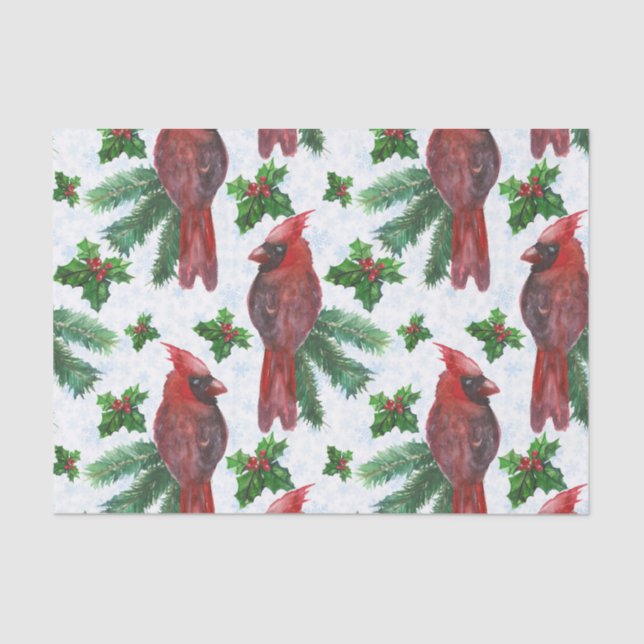 watercolor Red Cardinal Bird Tissue Paper (Front)