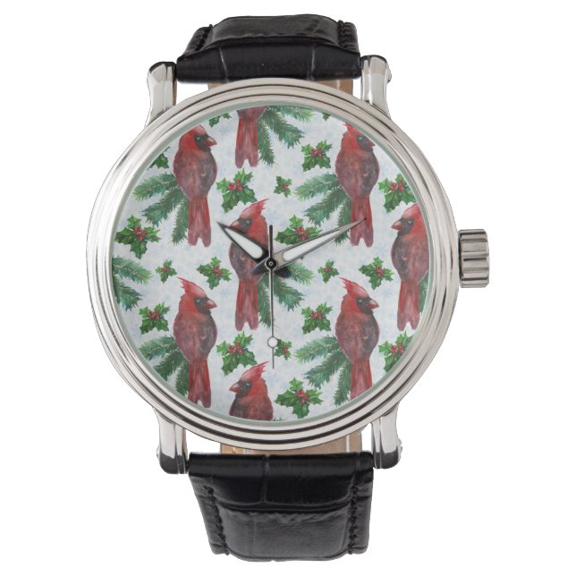 watercolor Red Cardinal Bird Watch (Front)