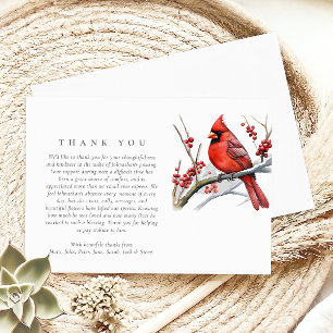 Watercolor Red Cardinal Funeral/Memorial Sympathy Thank You Card