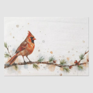 Watercolor Red Cardinal on a Branch Tissue Paper
