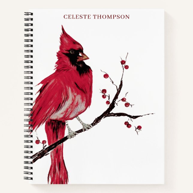 Watercolor Red Cardinal Personalise Notebook (Front)