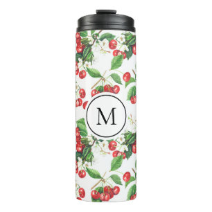 Watercolor Red Cherries Pattern Monogram Thermal Tumbler