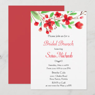 Watercolor Red Cherry Blossoms Bridal Brunch  Invitation