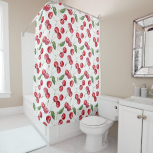 Watercolor Red Cherry Fruit Shower Curtain