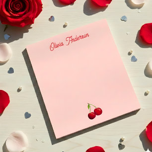 Watercolor Red Cherry Valentines Day Personalized Notepad