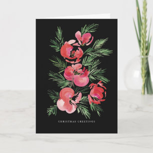 Watercolor red Christmas flowers design Card