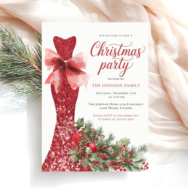 Watercolor Red Christmas Party Invitation (Creator Uploaded)