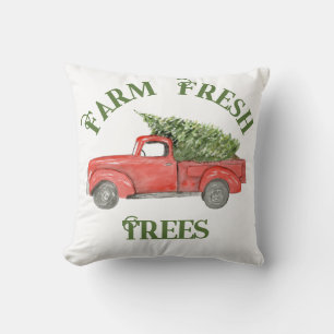 Watercolor Red Christmas Truck Cushion