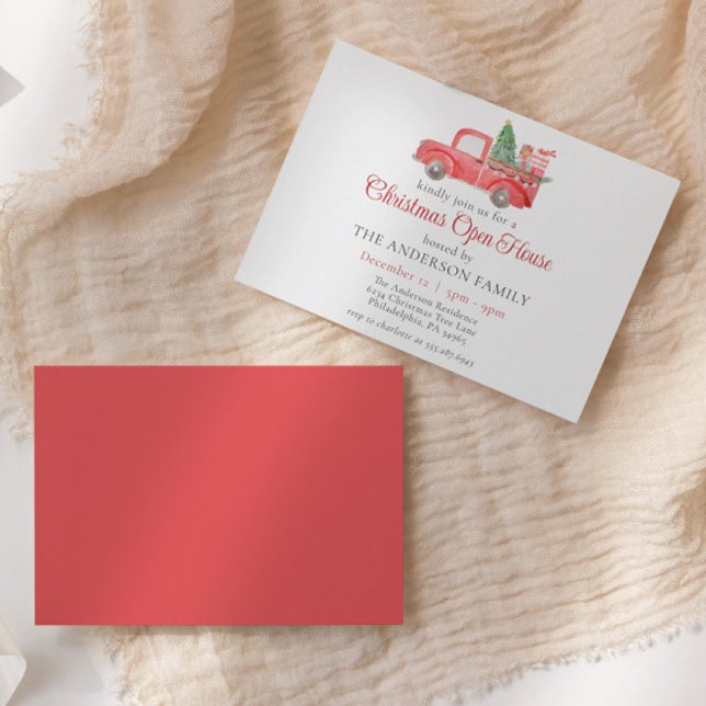 Watercolor Red Christmas Truck Holiday Open House Invitation (Creator Uploaded)