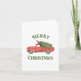 Watercolor Red Christmas Truck Note Card