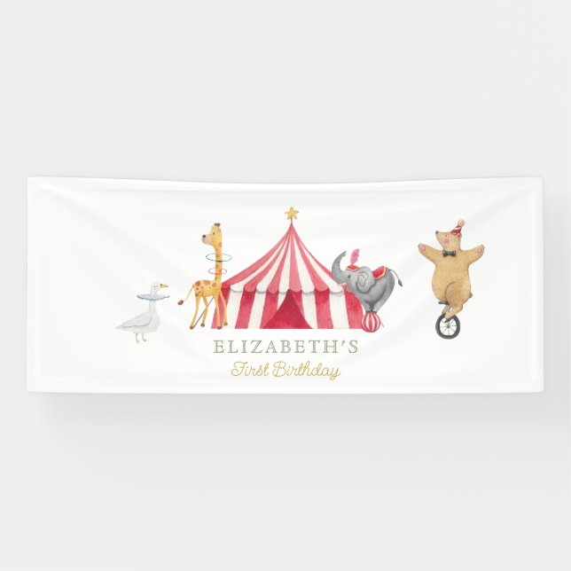 Watercolor Red Circus Carnival Baby Birthday Banner (Horizontal)