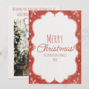 Watercolor Red Drawn Snowflakes Frame Christmas Holiday Card