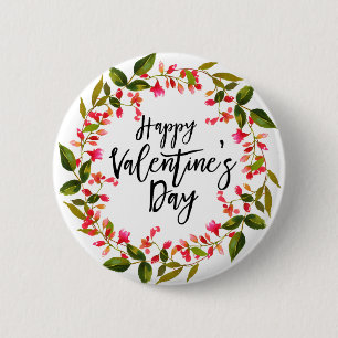 Watercolor Red Floral and Greenery Valentine 6 Cm Round Badge