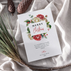 Watercolor Red Floral Berries Chic Merry Christmas Holiday Card