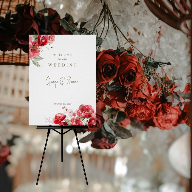 Watercolor Red Floral Wedding Welcome Digital Sign (Creator Uploaded)