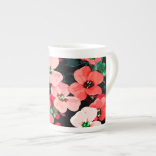 Watercolor Red Flower Bone China Mug