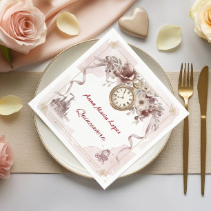 Watercolor red flower Cinderella theme quinceanera Napkin