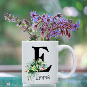 Watercolor red flower eucalyptus coffee mug