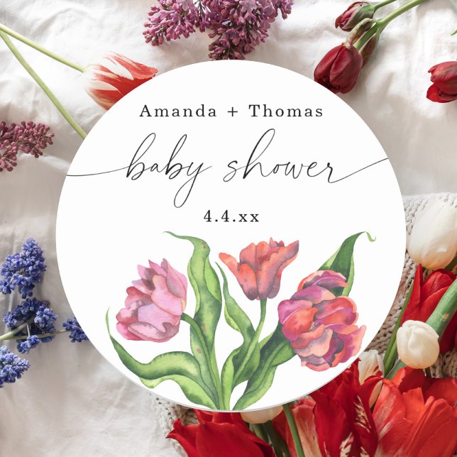 Watercolor red flowers Baby Shower Classic Round Sticker (Creator Uploaded)