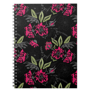 Watercolor red flowers green leaves floral sketche notebook
