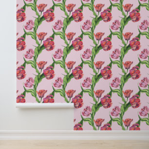 Watercolor red flowers pattern wallpaper