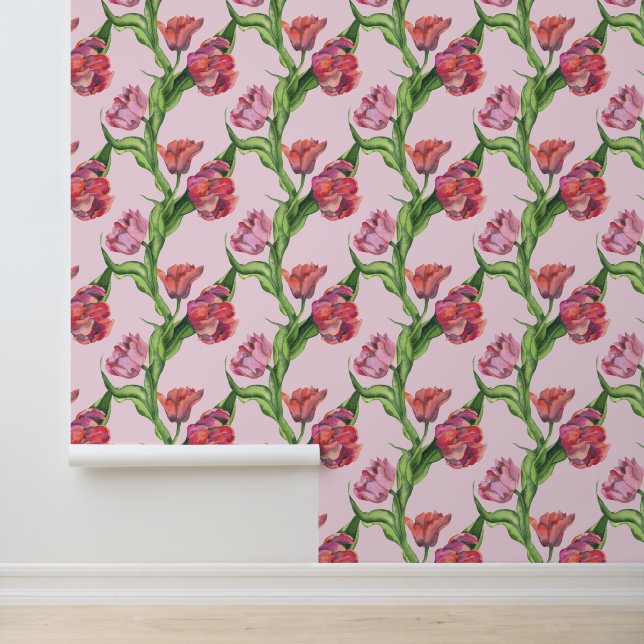 Watercolor red flowers pattern wallpaper (Application)