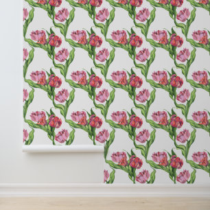 Watercolor red flowers pattern wallpaper