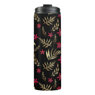 Watercolor red flowers tropical exotic golden palm thermal tumbler