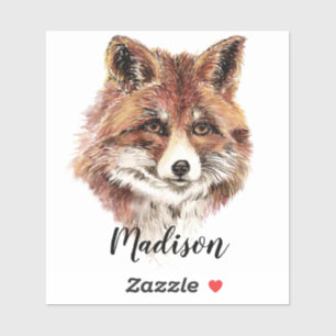 Watercolor Red Fox Animal Nature Custom Name