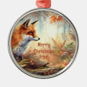 Watercolor Red Fox Fall Autumn Color Nature  Metal Ornament