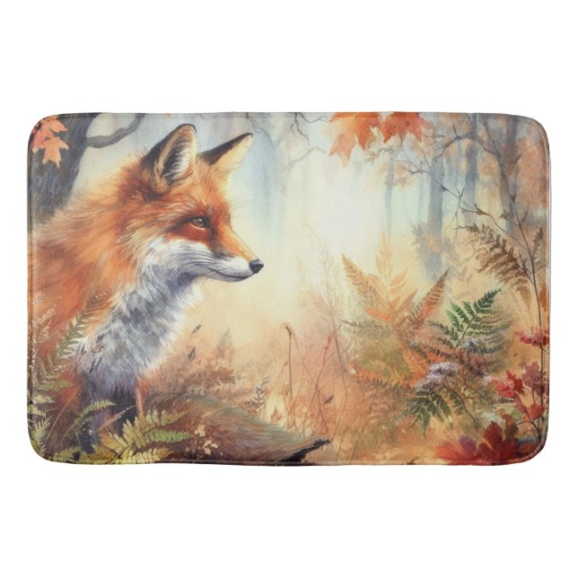 Watercolor Red Fox Fall Autumn Colour Nature  Bath Mat (Front)